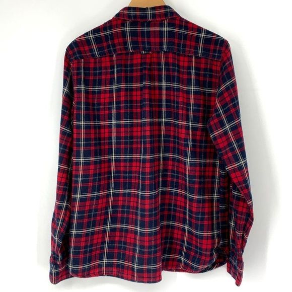 Mens On The Road Flannel Button Shirt  XL Slim Fit Plaid Red 3917 Cotton - Picture 5 of 6